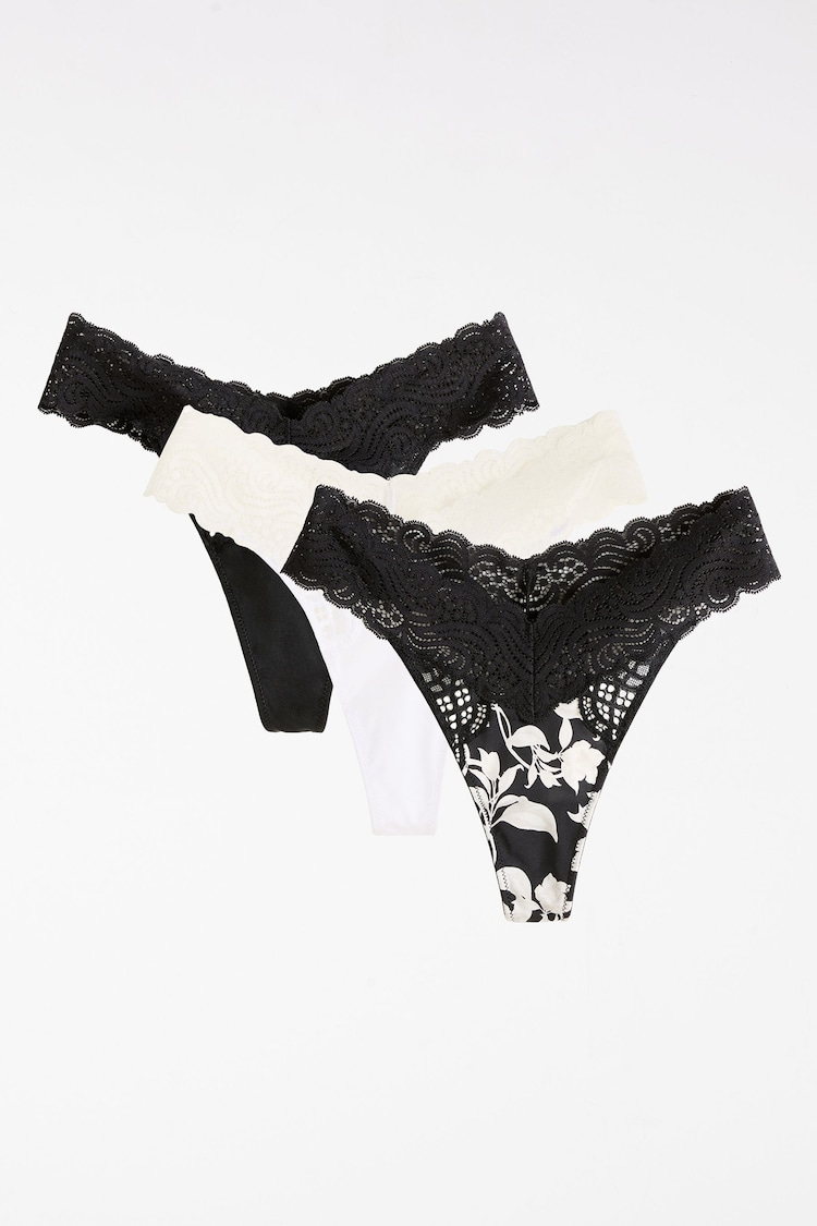 Lipsy Lace Detail Thongs 3 Pack - Image 2 of 6