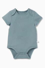 MORI Organic Cotton Blue Ribbed Short Sleeve Envelope Neckline Bodysuit - Image 1 of 1