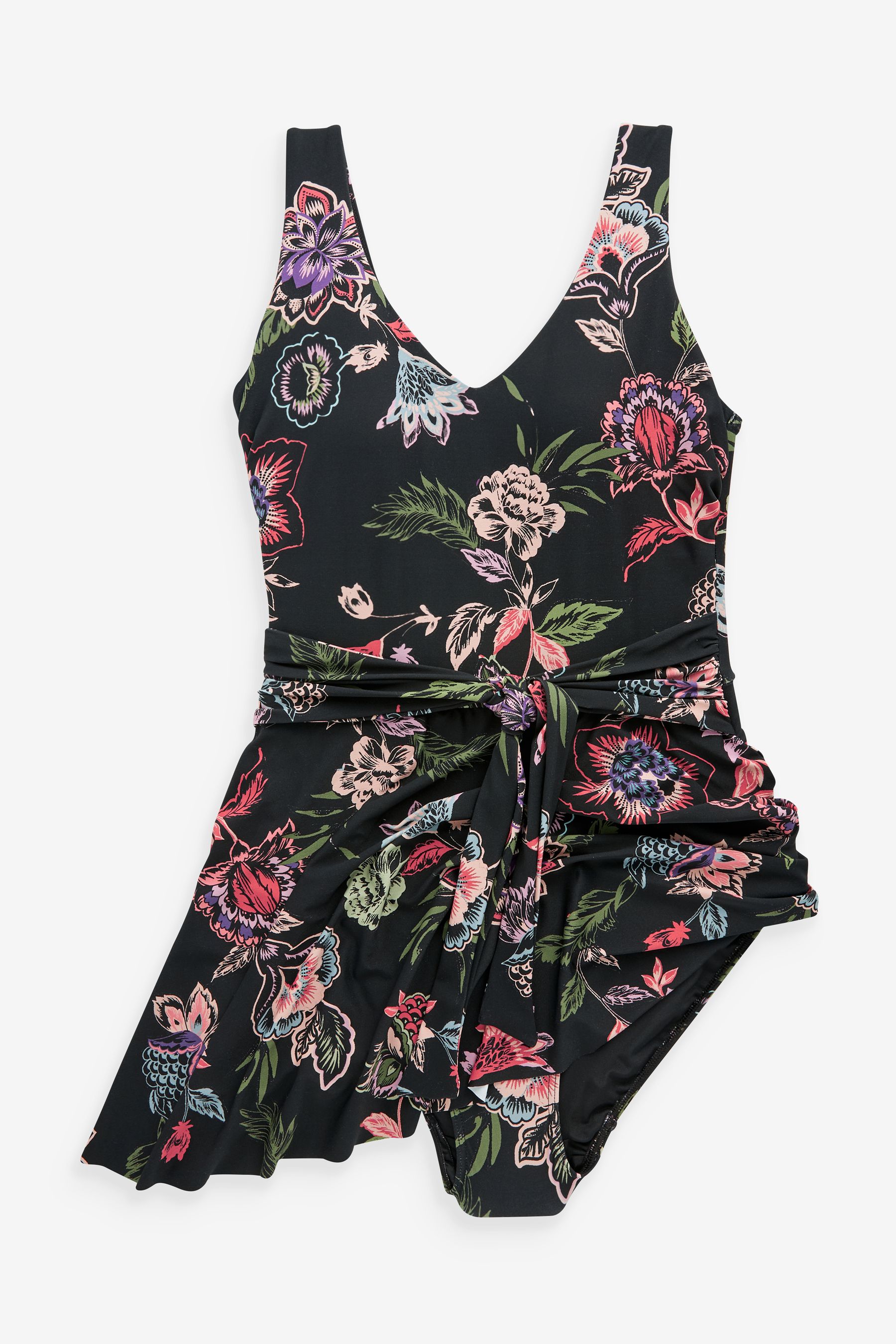 Buy Black Pink Floral Tummy Shaping Control Skirted Swim Dress from Next Luxembourg