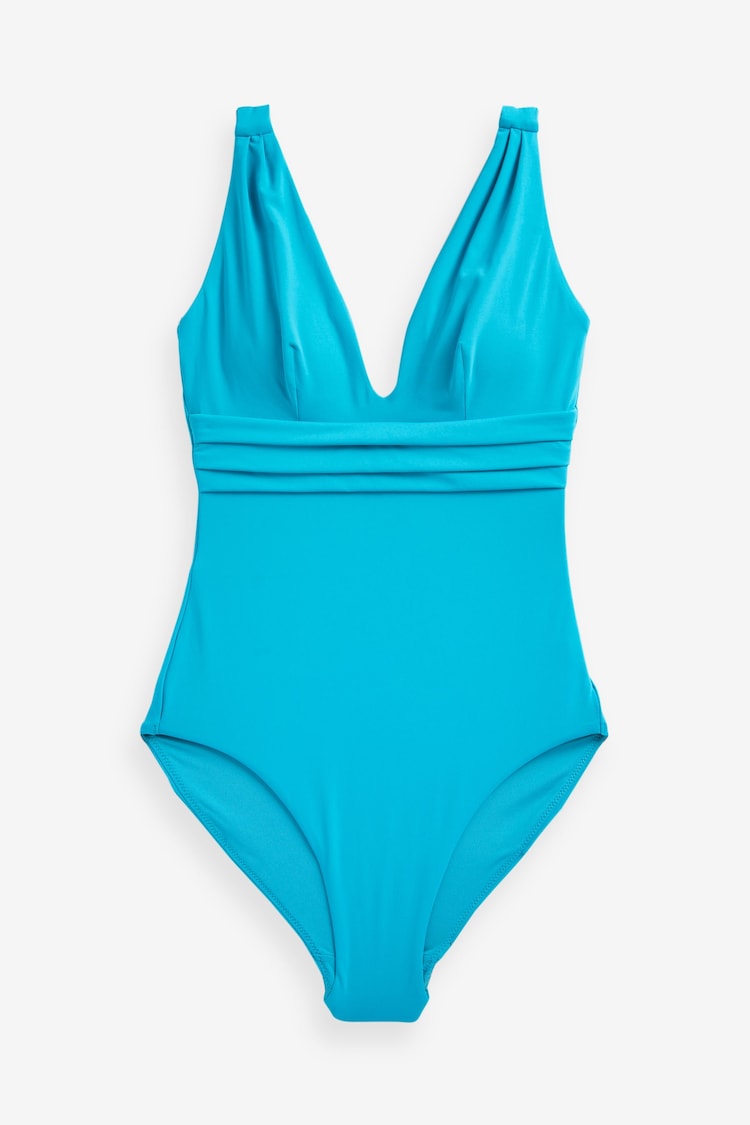 Aqua Blue Plunge Tummy Shaping Control Swimsuit - Image 6 of 6