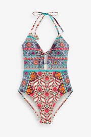 Pink/Teal Paisley Halterneck Tummy Shaping Control Swimsuit - Image 6 of 6