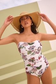 Cream/Pink Floral Tummy Shaping Control Bandeau Swimsuit - Image 1 of 6