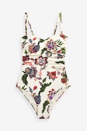 Cream/Pink Floral Tummy Shaping Control Bandeau Swimsuit - Image 6 of 6