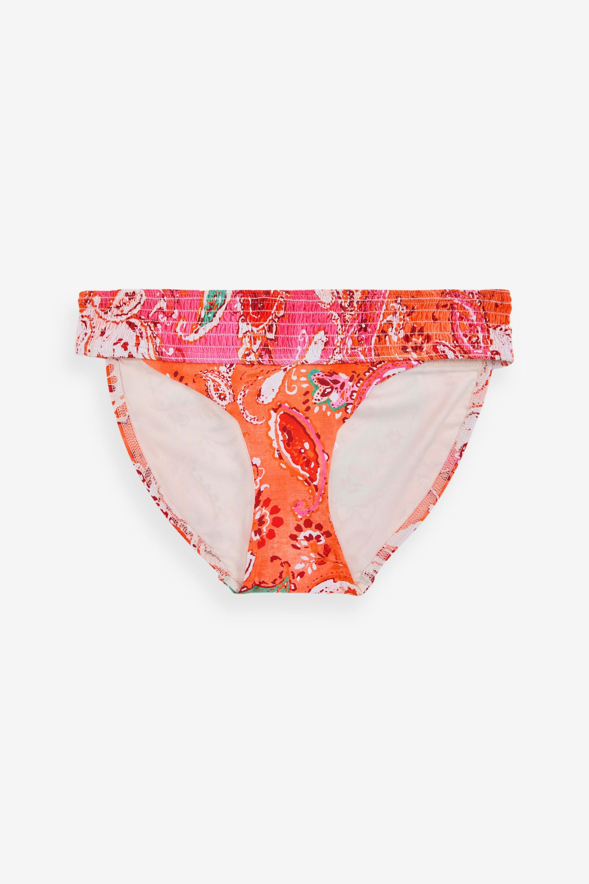 Orange/Pink Paisley Shirred High Leg Bikini Bottoms - Image 5 of 5