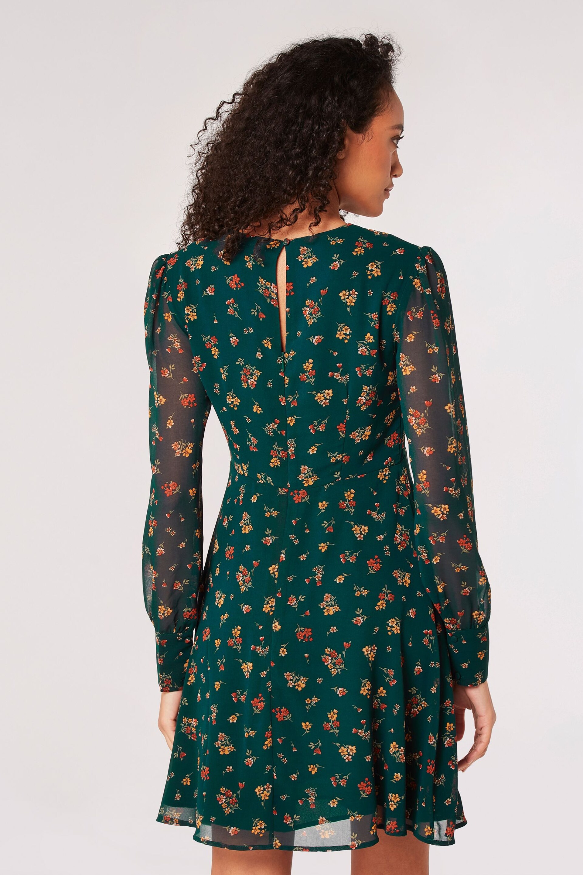 Apricot Green Ditsy Bunches Empire Seam Dress - Image 2 of 4