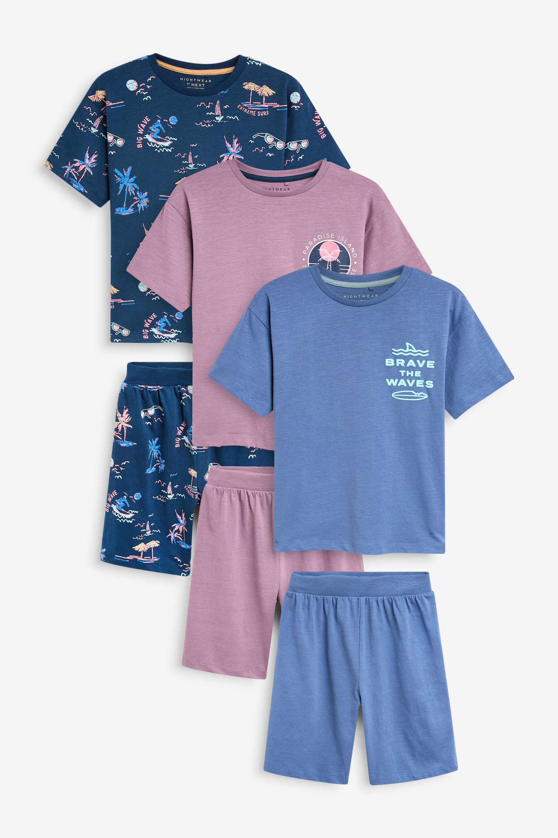 Buy Navy Purple Surf Short Pyjamas 3 Pack 3 16yrs from Next Luxembourg