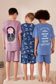 Navy/Purple Surf Short Pyjamas 3 Pack (3-16yrs) - Image 2 of 12