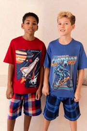 Red/Blue Space Short Woven Bottom Pyjamas 2 Pack (3-16yrs) - Image 1 of 7