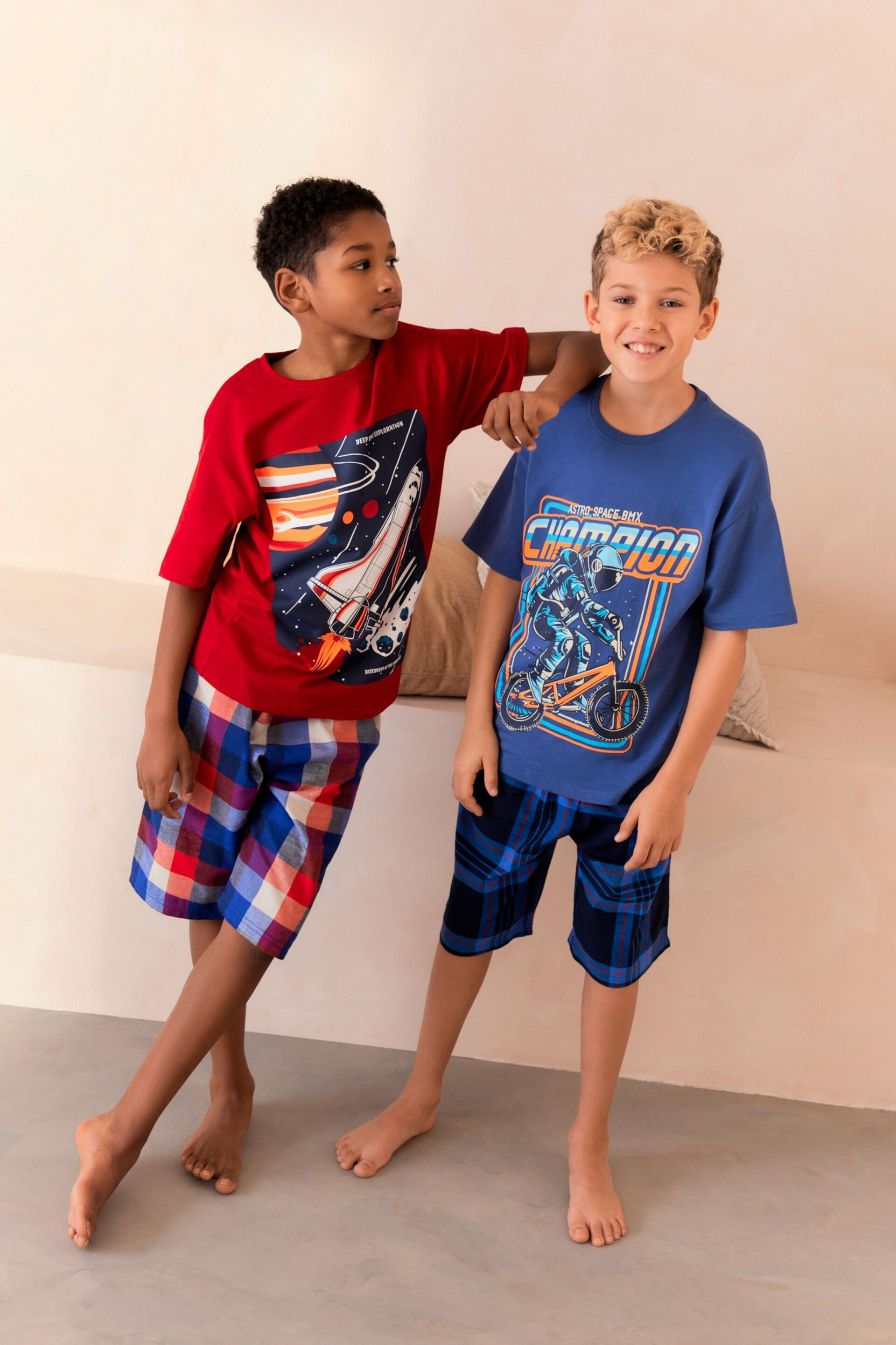 Red/Blue Space Short Woven Bottom Pyjamas 2 Pack (3-16yrs) - Image 2 of 7