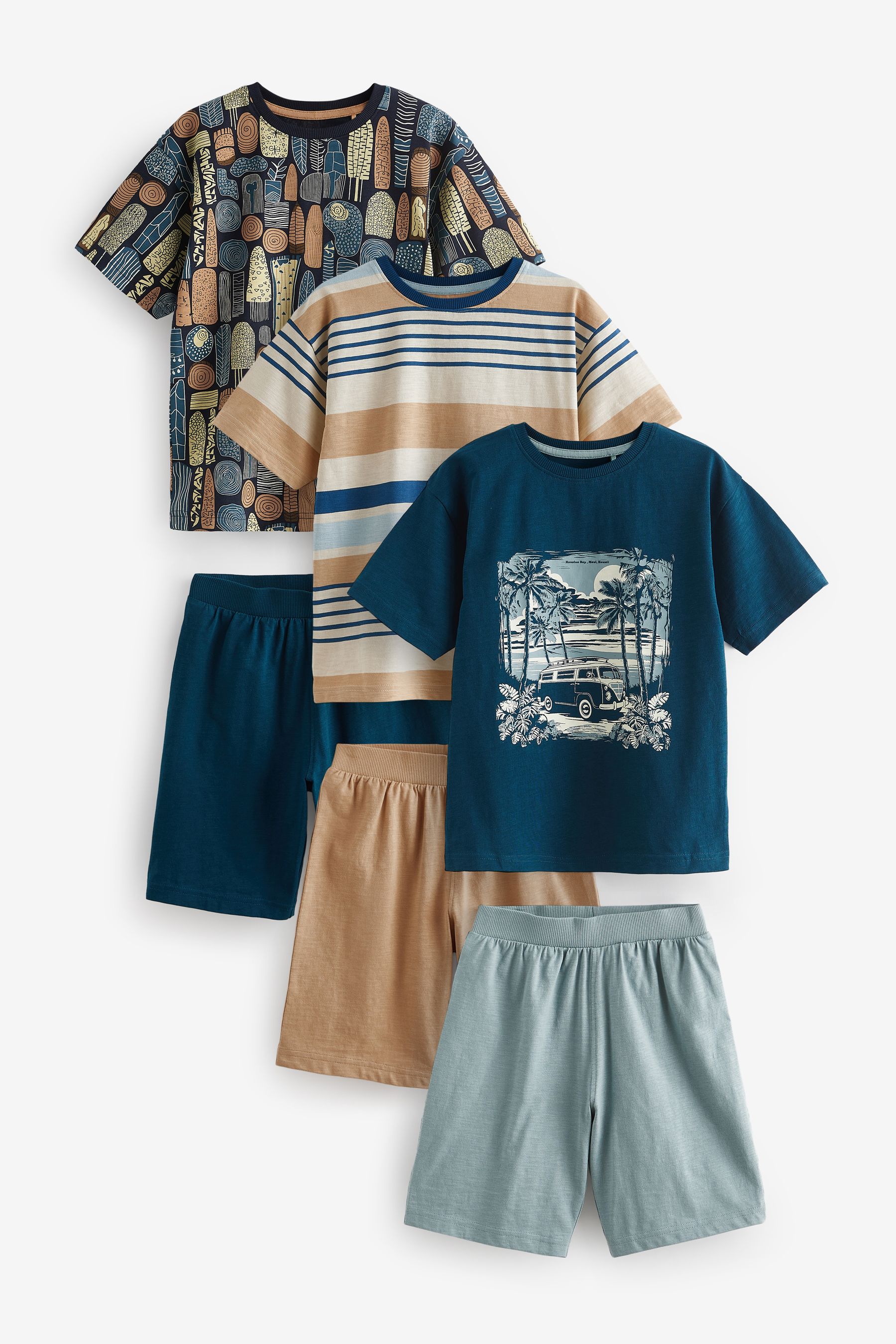 Buy Navy Camel Palm Tree 100 Cotton Short Pyjamas 3 Pack 6 16yrs from the Next UK online shop