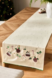 Natural Christmas Pudding 100% Cotton Kitchen Table Runner - Image 1 of 4