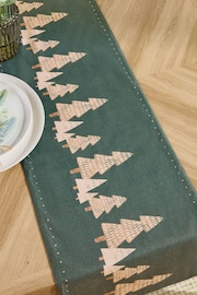 Green Christmas Tree 100% Cotton Kitchen Table Runner - Image 2 of 3