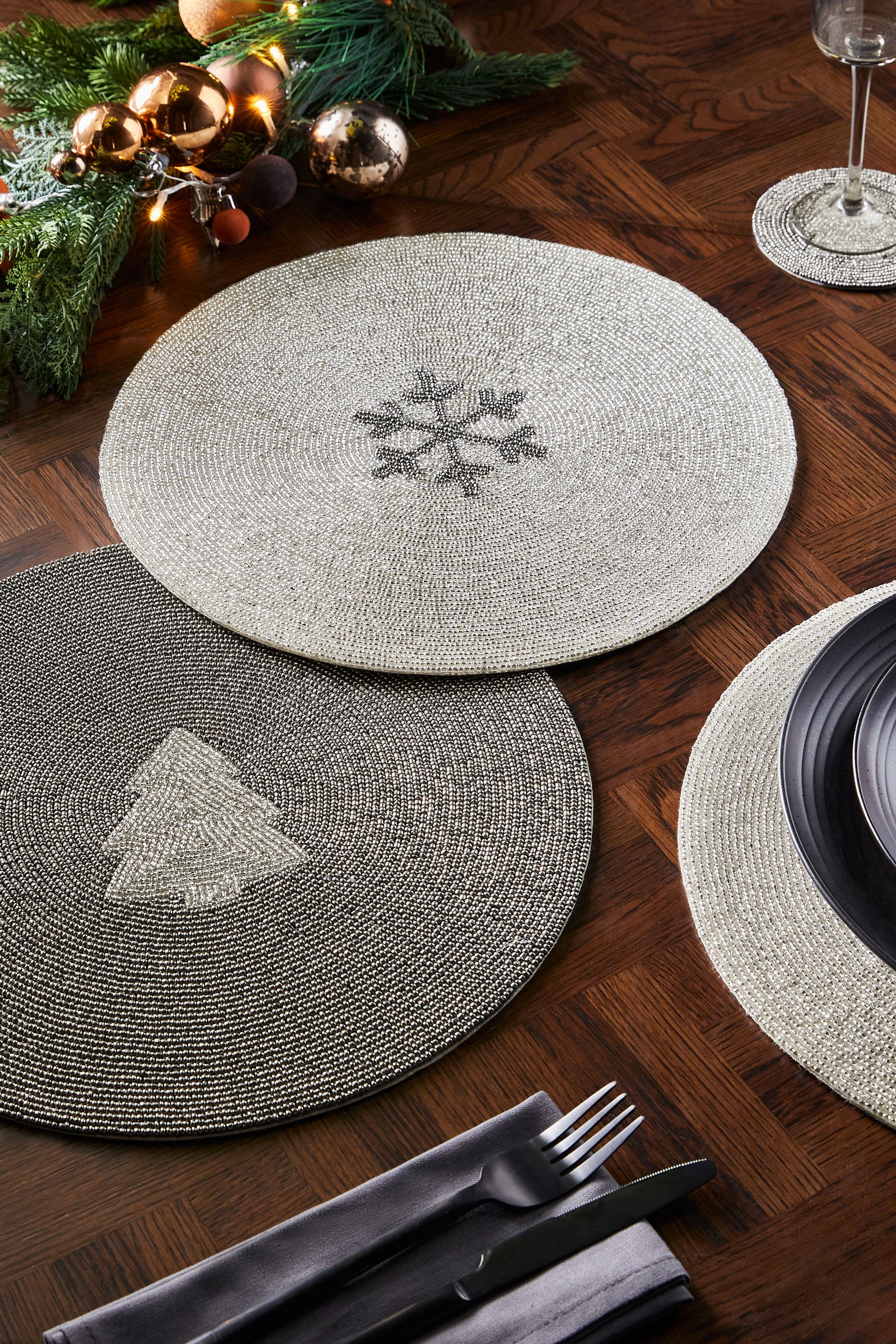 Silver beaded placemats and coasters sale