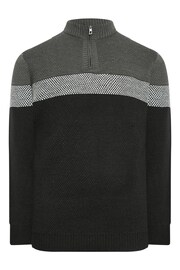 BadRhino Big & Tall Black Half Zip Stripe Heavy Knit Jumper - Image 2 of 3