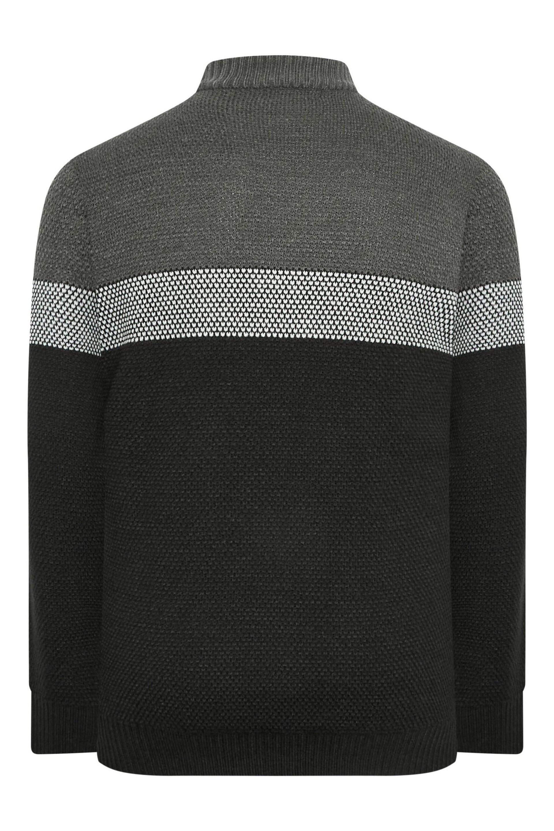 BadRhino Big & Tall Black Half Zip Stripe Heavy Knit Jumper - Image 3 of 3