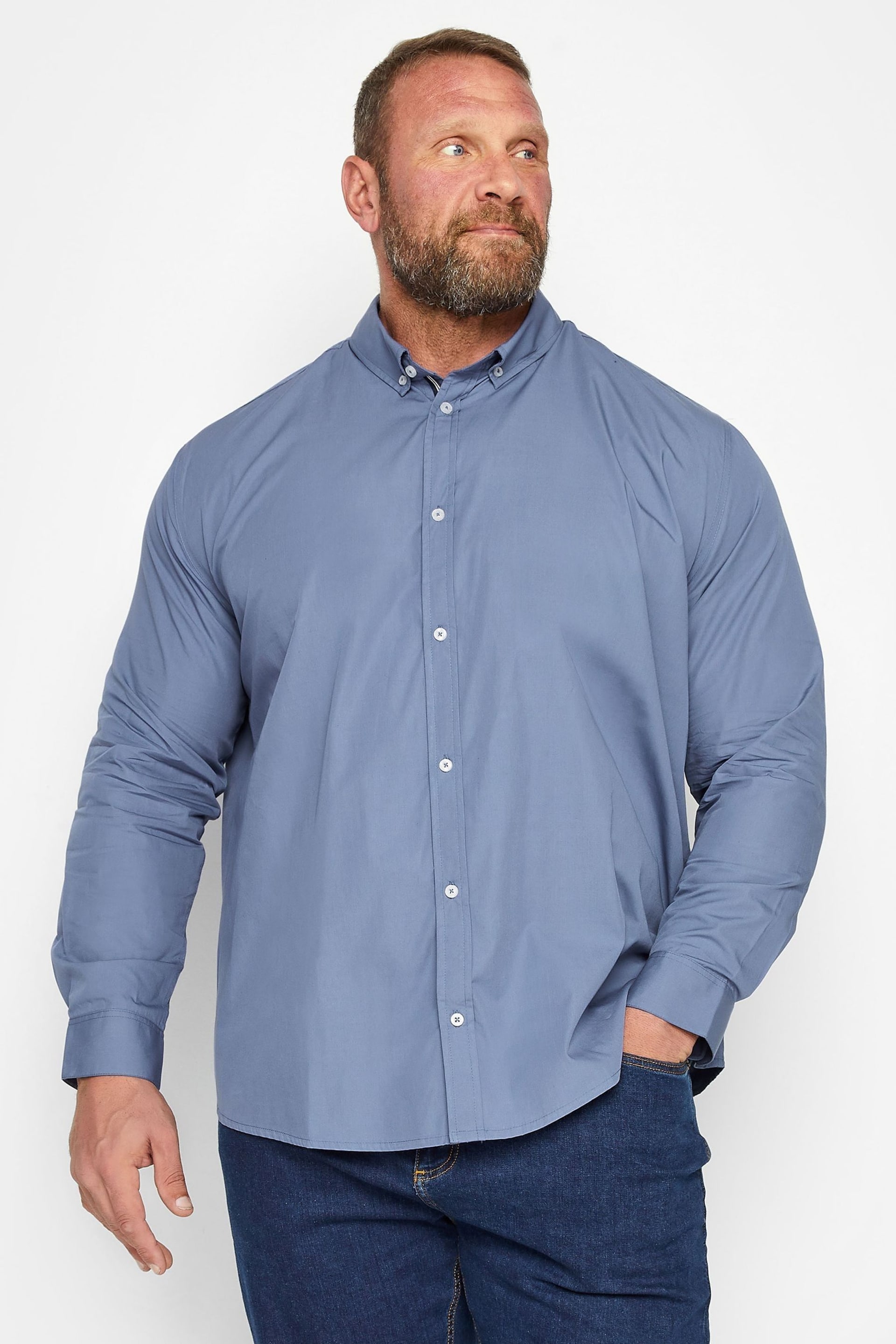 BadRhino Big & Tall Blue Long Sleeve Poplin Shirt - Image 1 of 3