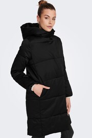 JDY Black High Neck Padded Hooded Longline Coat - Image 5 of 7