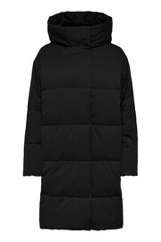 JDY Black High Neck Padded Hooded Longline Coat - Image 7 of 7