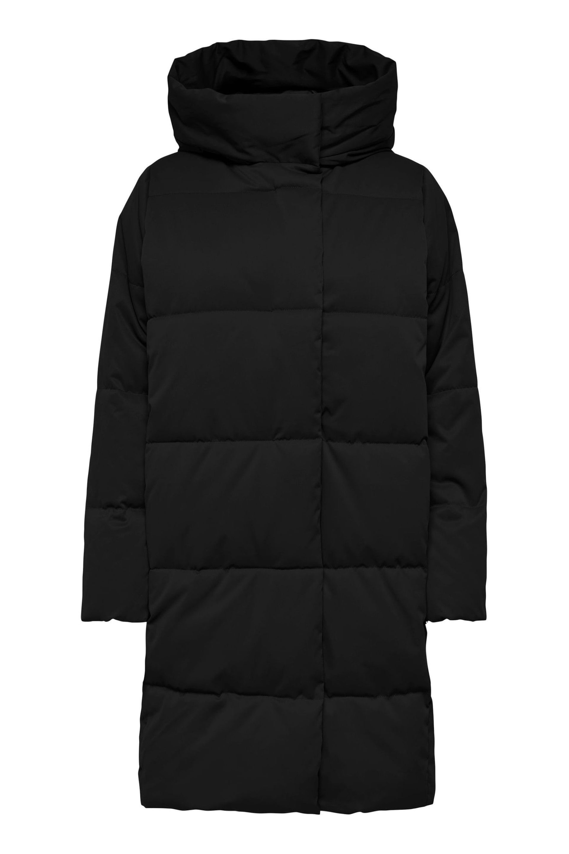 JDY Black High Neck Padded Hooded Longline Coat - Image 7 of 7
