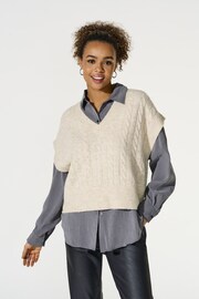 ONLY Natural Cable Knit V-Neck Sleeveless Jumper Vest - Image 1 of 2