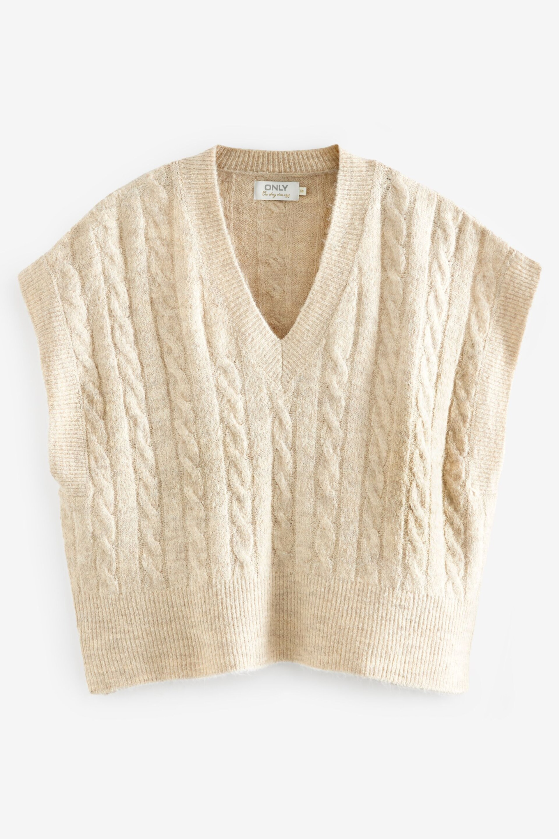 ONLY Natural Cable Knit V-Neck Sleeveless Jumper Vest - Image 2 of 2