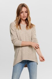 ONLY Natural Round Neck Longline Tunic Soft Jumper - Image 1 of 4