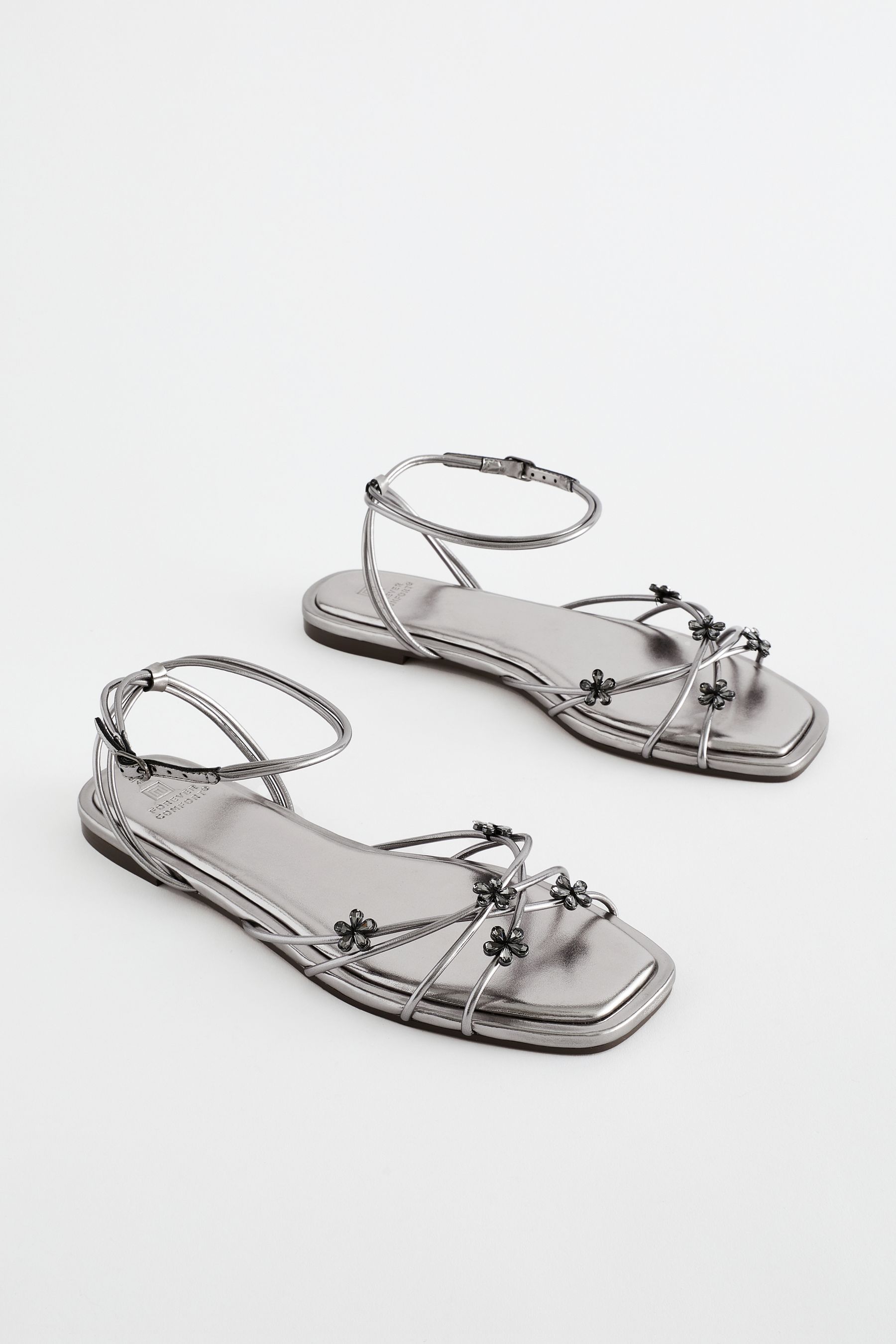 Buy Pewter Metallic Jewelled Flower Strappy Sandals from Next Luxembourg