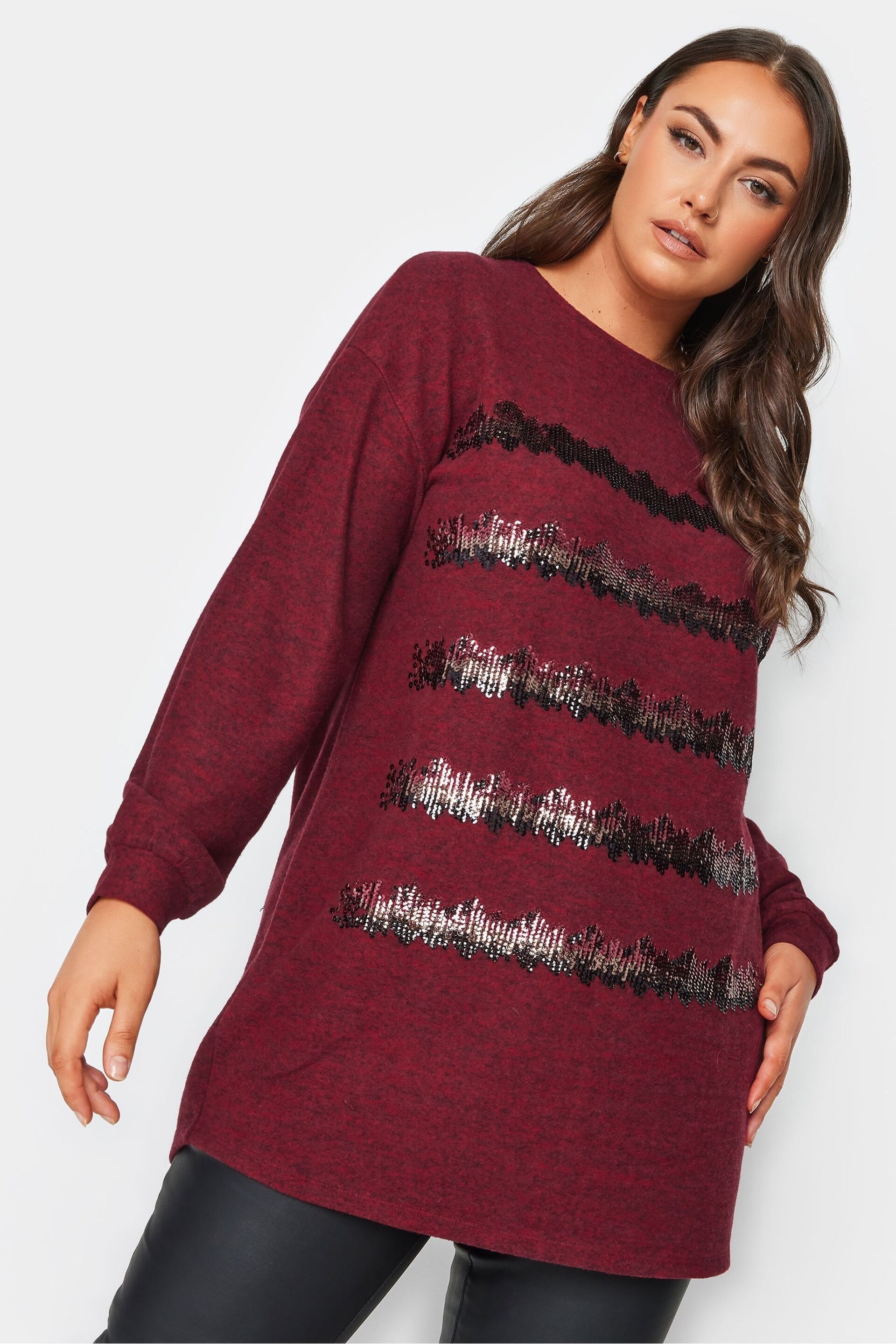 Yours Curve Red Sequin Jumper - Image 1 of 4