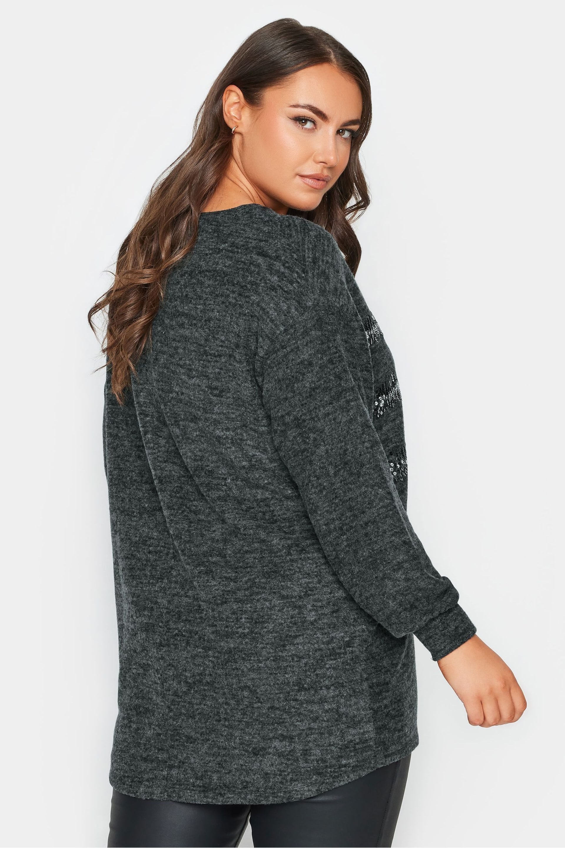 Yours Curve Grey Sequin Jumper - Image 2 of 4