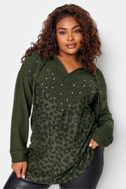 Yours Curve Green Stud Detail Chevron Hoodie - Image 1 of 3