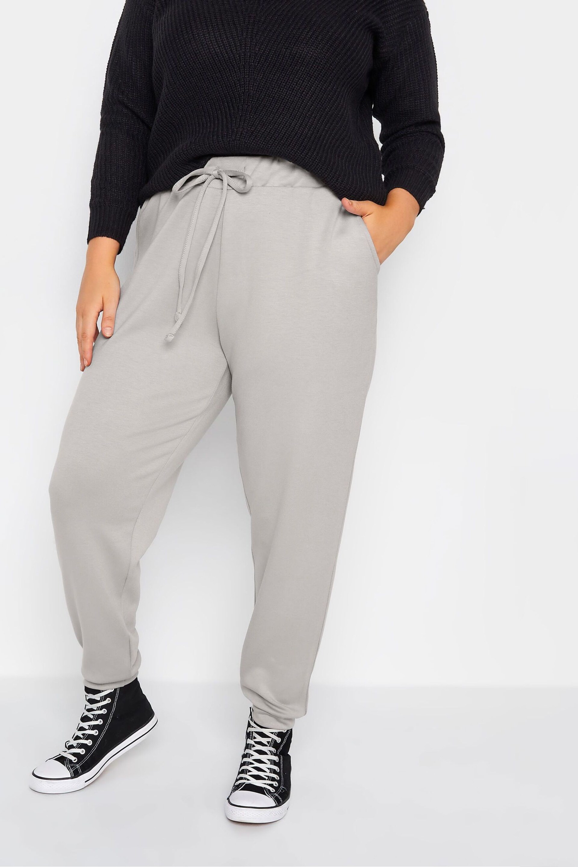 Yours Curve Grey Elasticated Cuff Side Pocket Trousers - Image 1 of 3