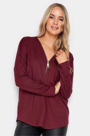 Long Tall Sally Red Zip Front Long Sleeve Top - Image 1 of 5