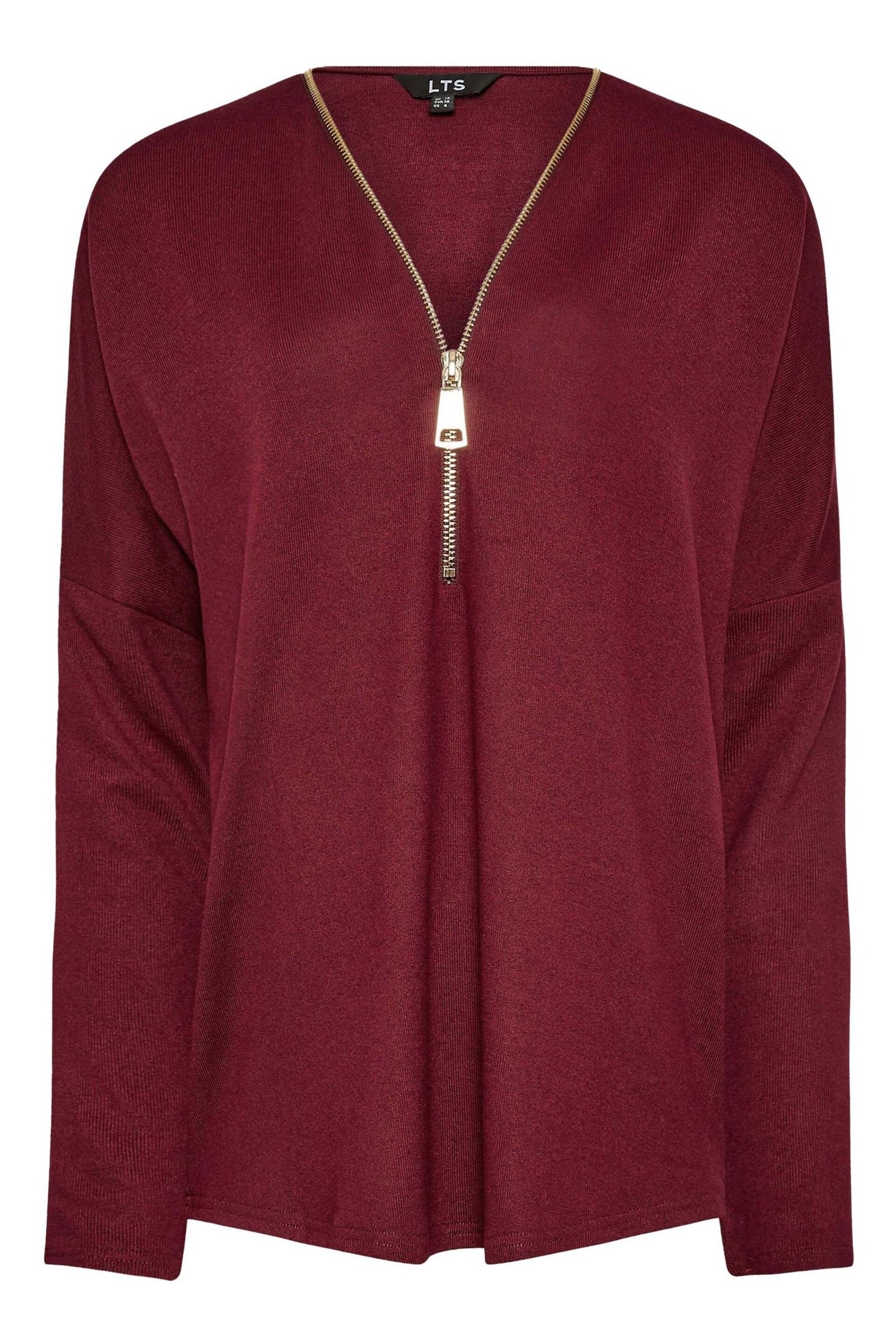 Long Tall Sally Red Zip Front Long Sleeve Top - Image 5 of 5