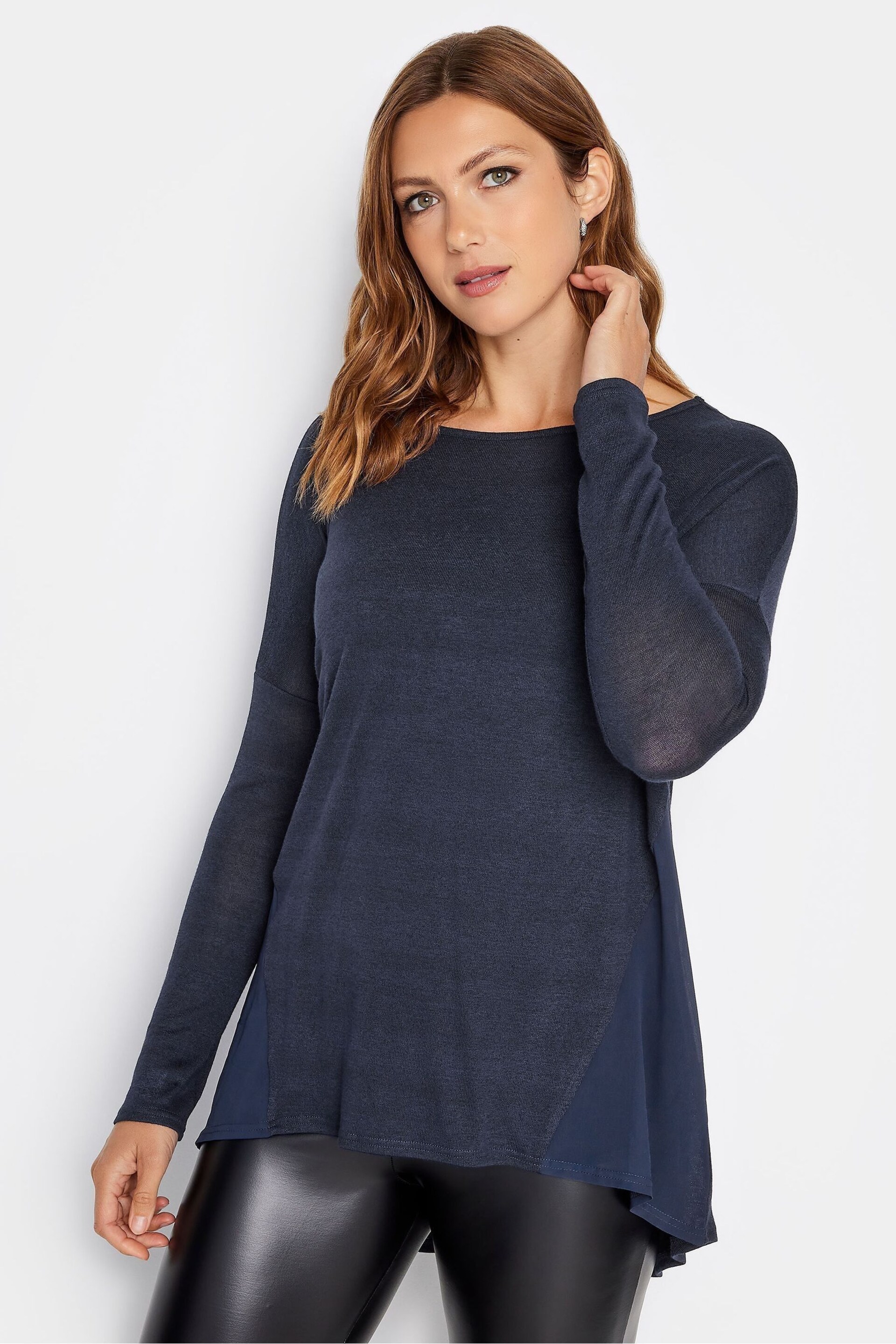 Long Tall Sally Blue Long Sleeve Dipped Hem Jumper - Image 1 of 4