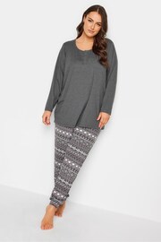 Yours Curve Grey Cosy Fairisle Placket Soft Touch Pyjama Set - Image 1 of 4