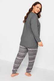 Yours Curve Grey Cosy Fairisle Placket Soft Touch Pyjama Set - Image 2 of 4