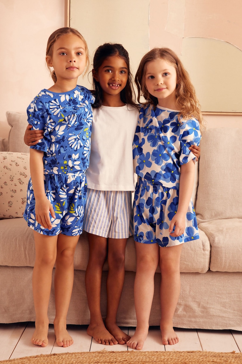 Blue Floral/ Stripe Short Pyjamas 3 Pack (9mths-16yrs) - Image 2 of 12
