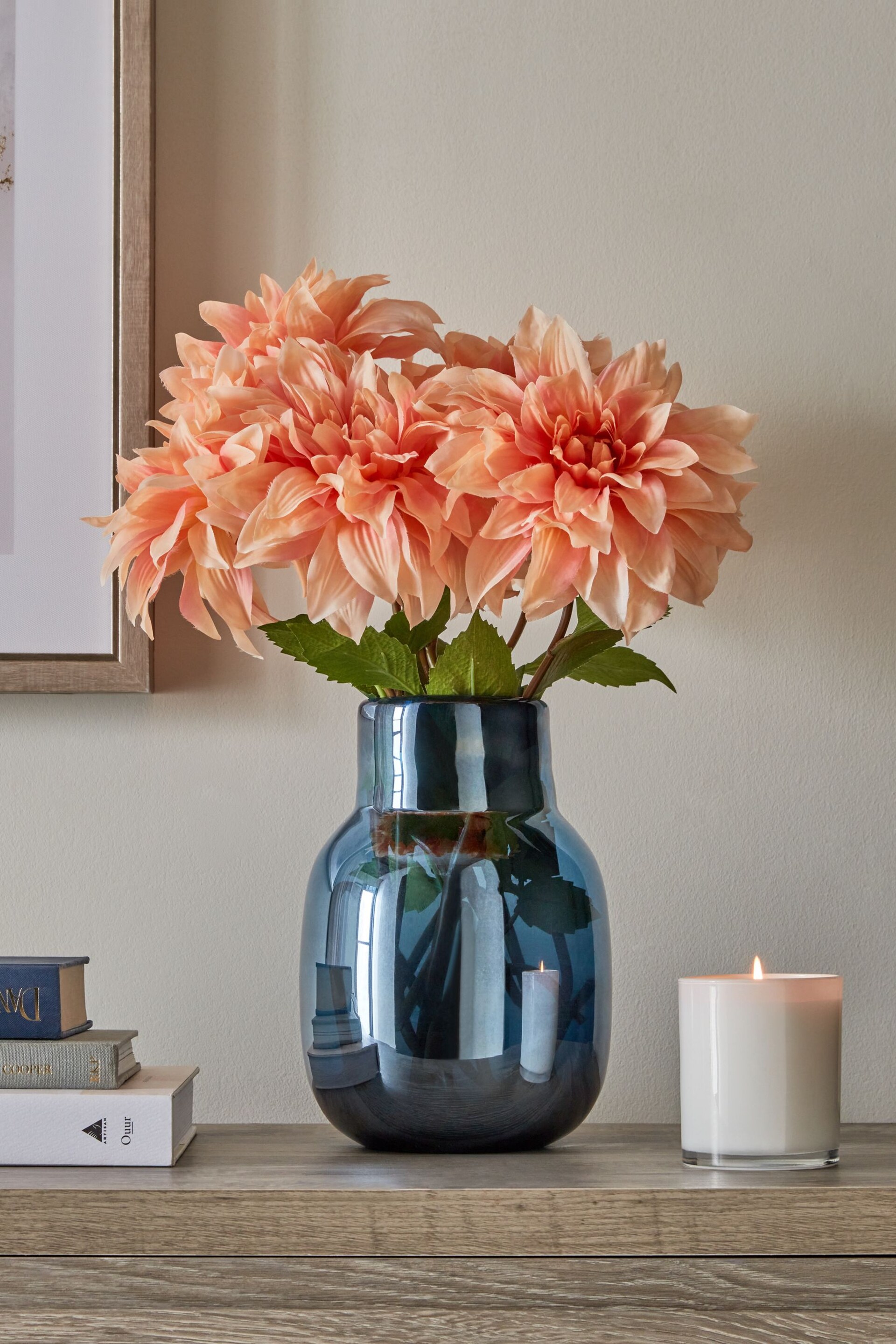 Set of 2 Coral Pink Artificial Dahlia Stems - Image 1 of 4