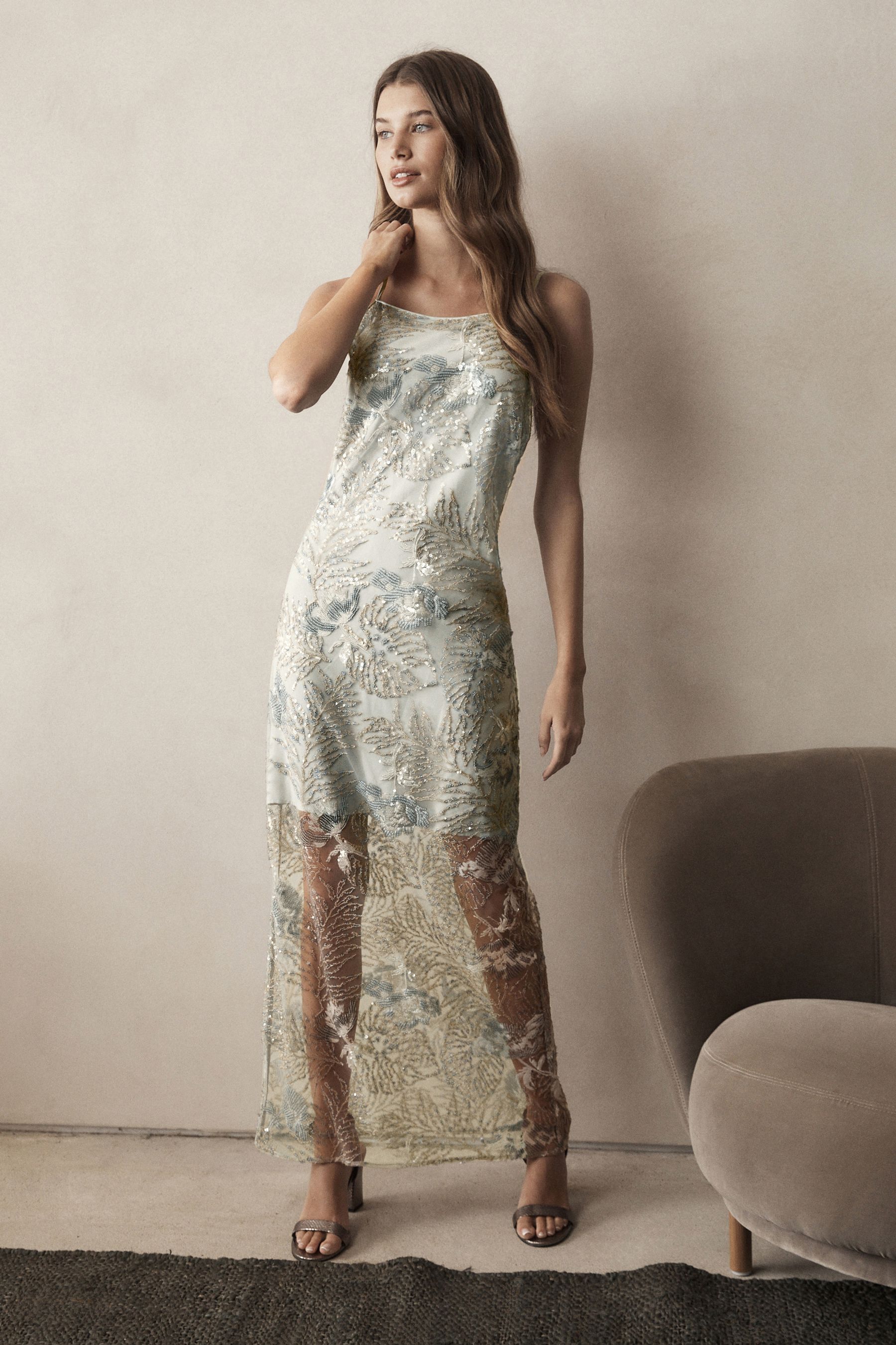 Buy Multi Sequin Embroidered Column Maxi Dress from Next Luxembourg