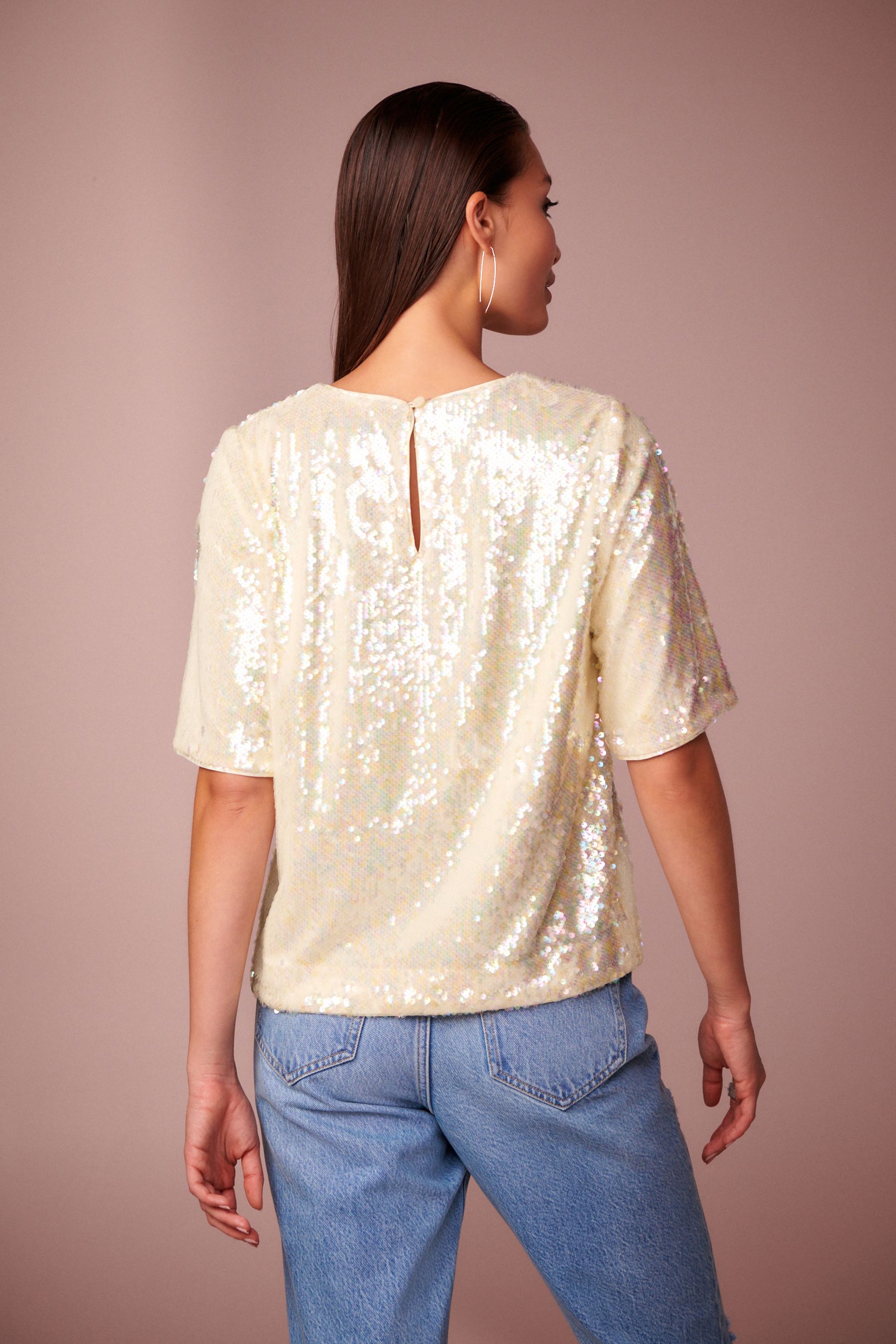 Cream sequin top discount