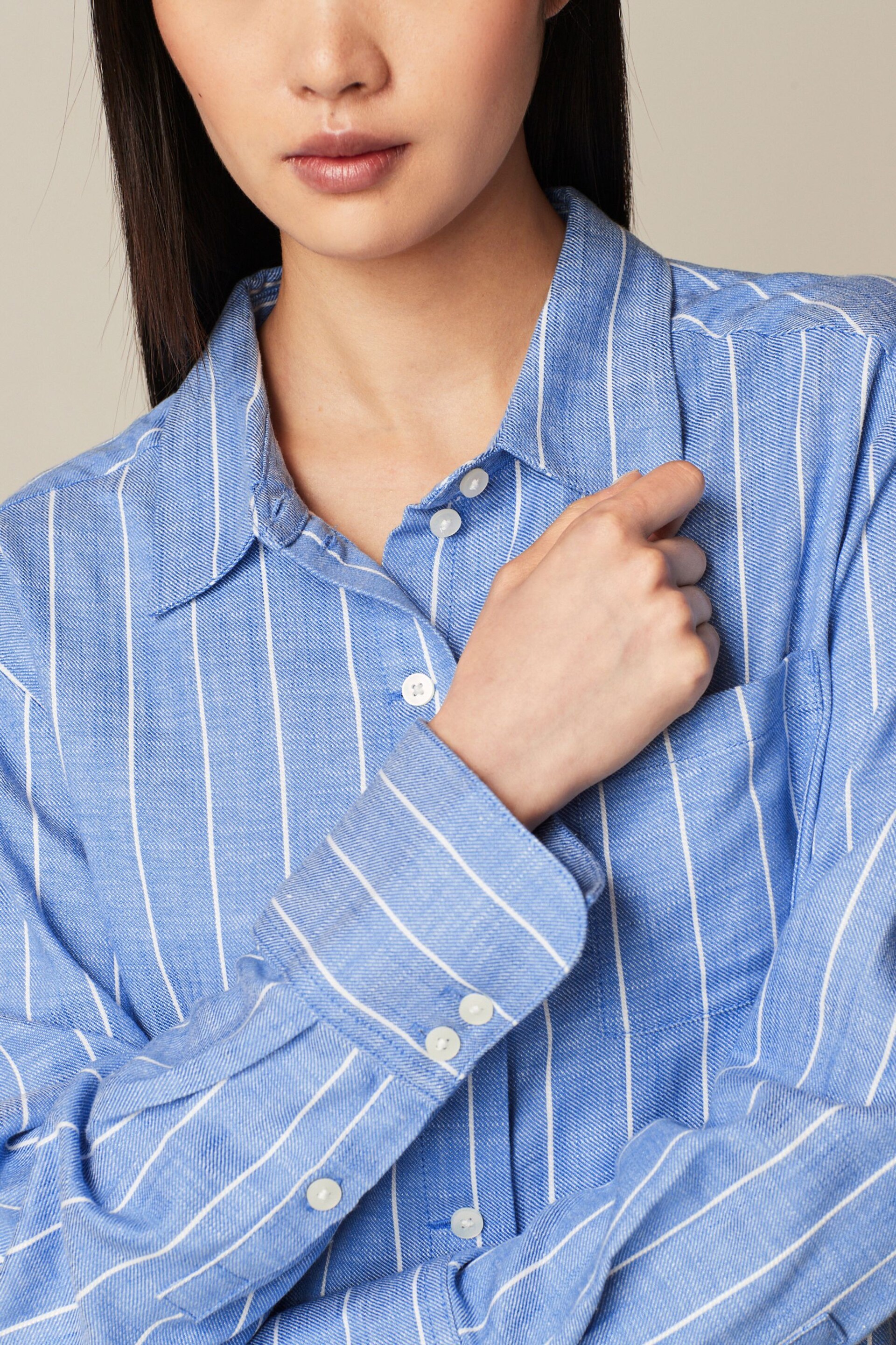 Blue/White Linen Striped Shirt - Image 5 of 7