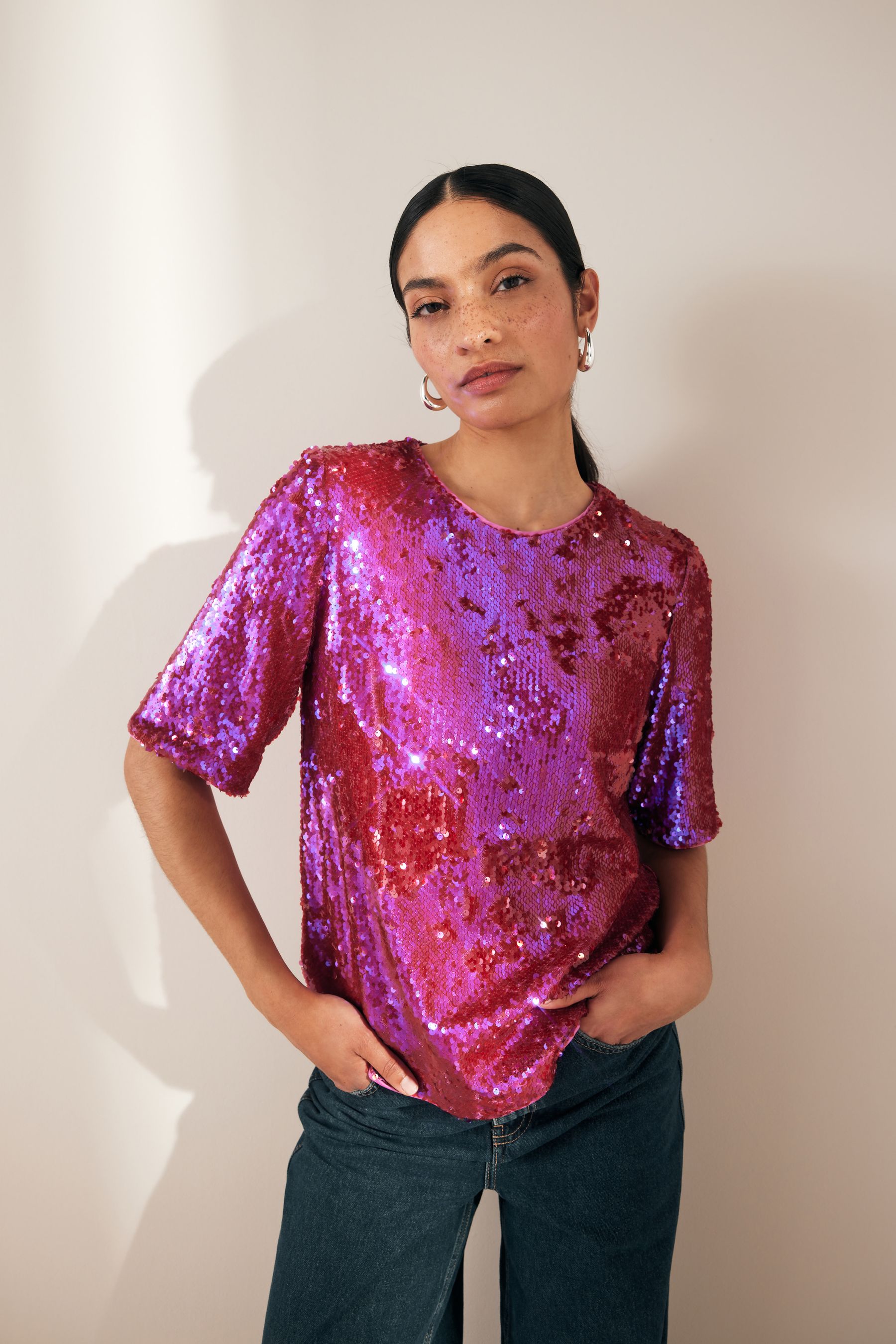 Buy Pink Sequin T Shirt from the Next UK online shop