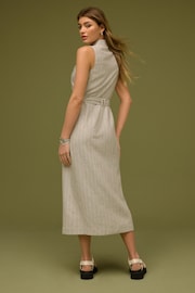 Mink Brown Linen Utility Pocket Sleeveless Midi Dress - Image 3 of 6