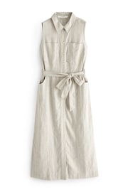 Mink Brown Linen Utility Pocket Sleeveless Midi Dress - Image 5 of 6