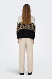 ONLY Cream Leopard Print Colourblock Knitted Jumper - Image 2 of 5