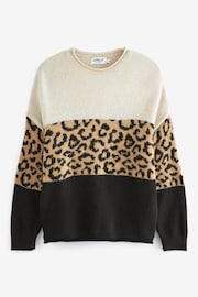 ONLY Cream Leopard Print Colourblock Knitted Jumper - Image 5 of 5