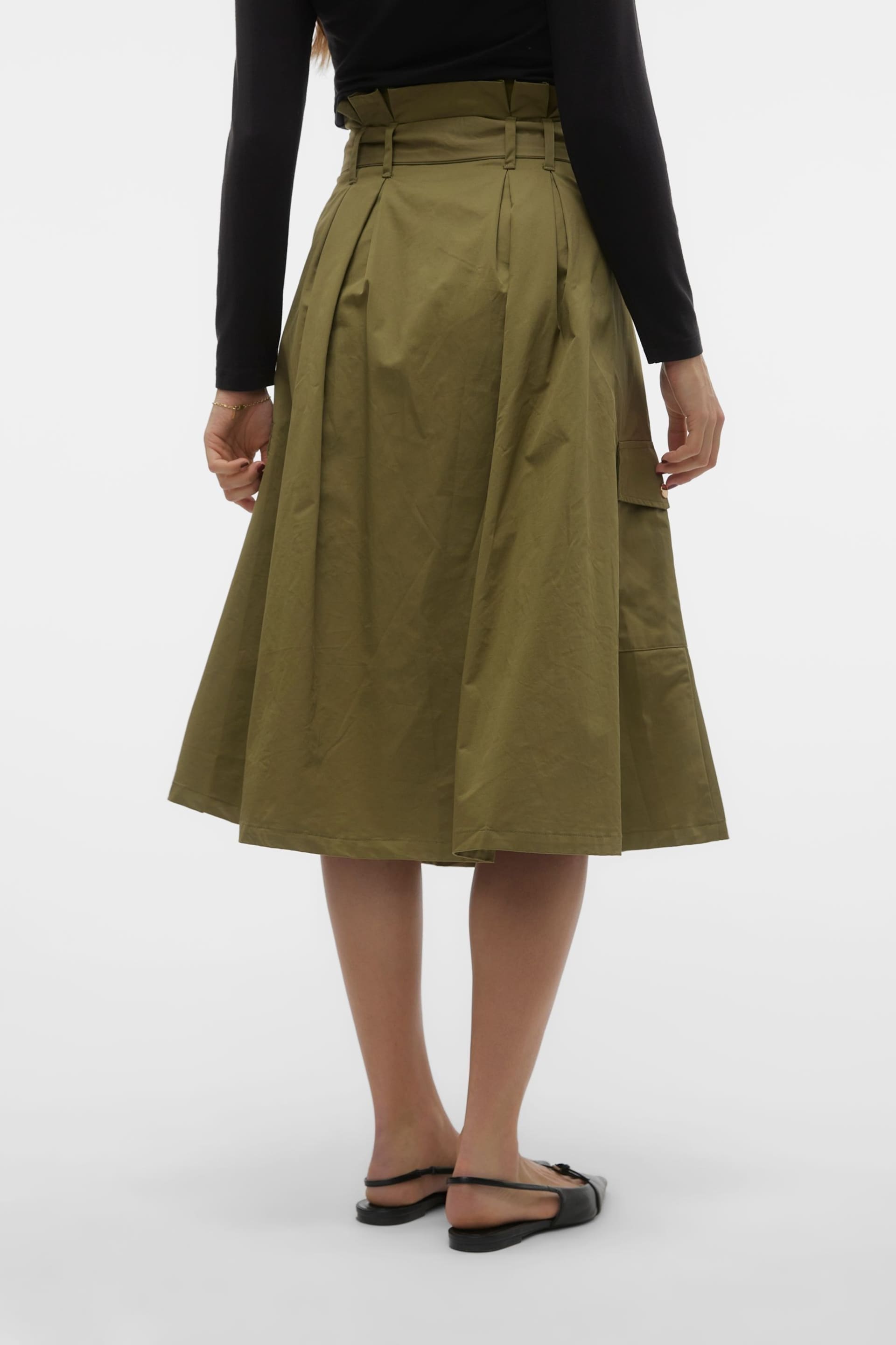 VERO MODA Green Belted A-Line Cargo Utility Midi Skirt - Image 2 of 4