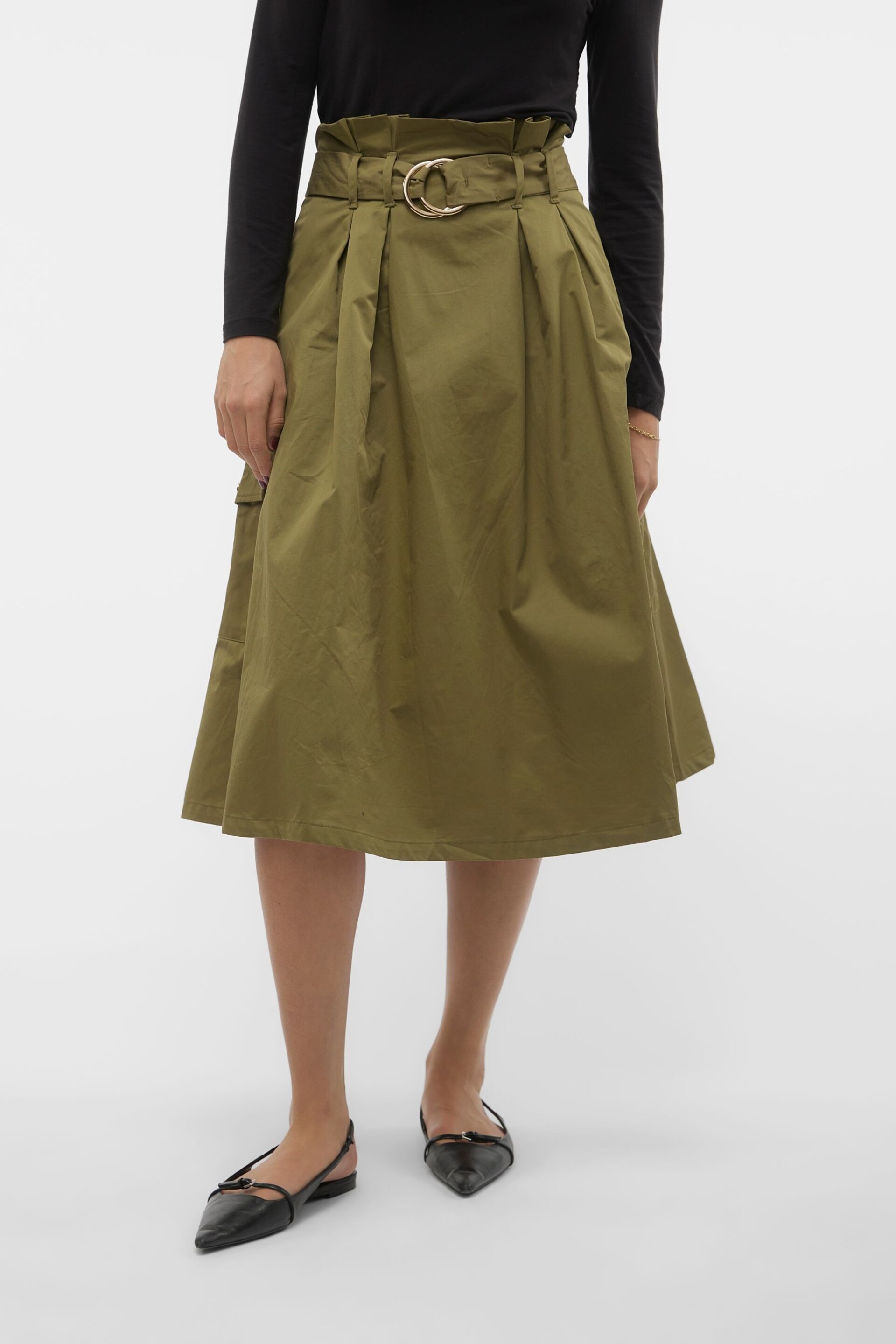 VERO MODA Green Belted A-Line Cargo Utility Midi Skirt - Image 3 of 4