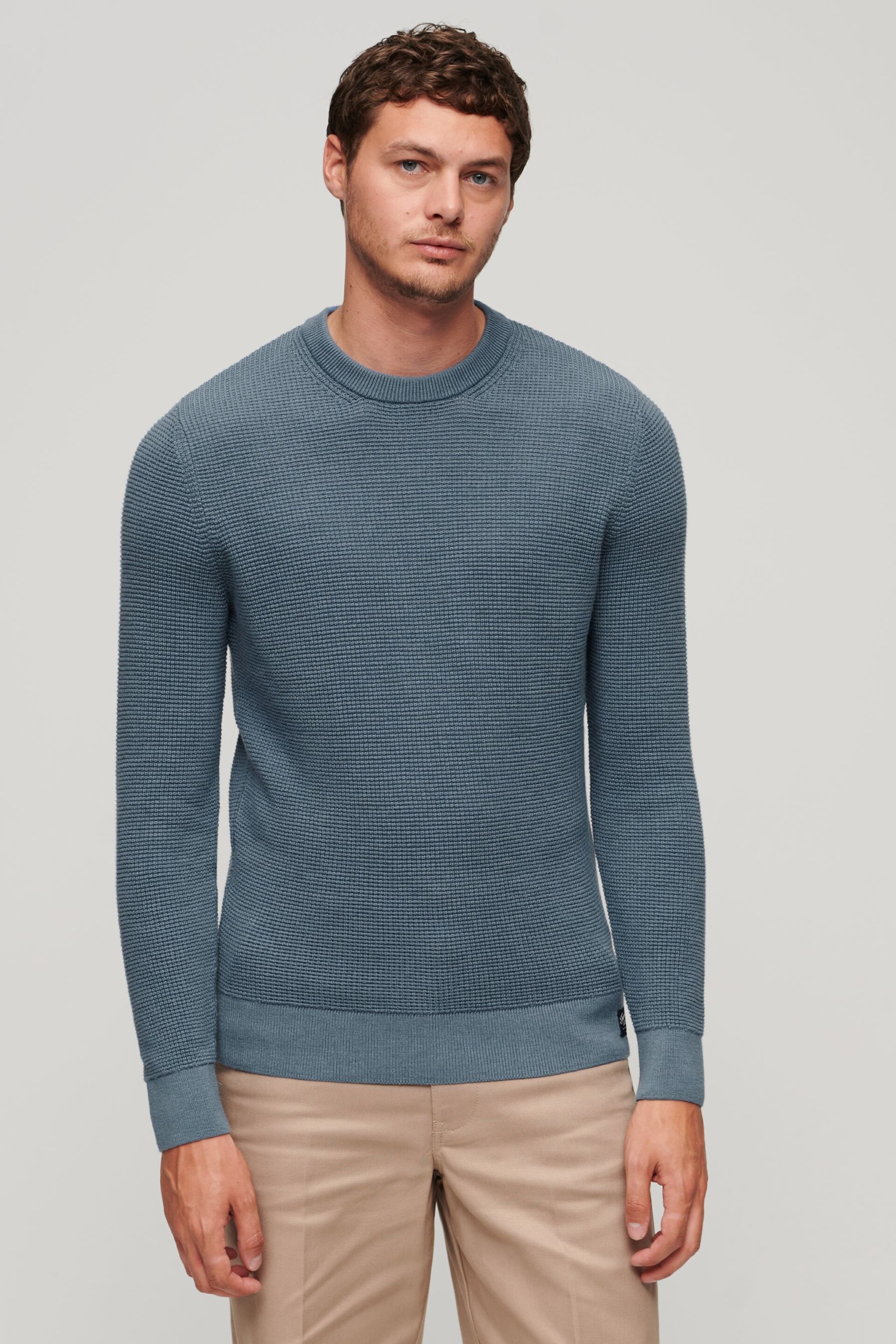 Superdry Blue Chrome Textured Crew Knit Jumper - Image 1 of 6