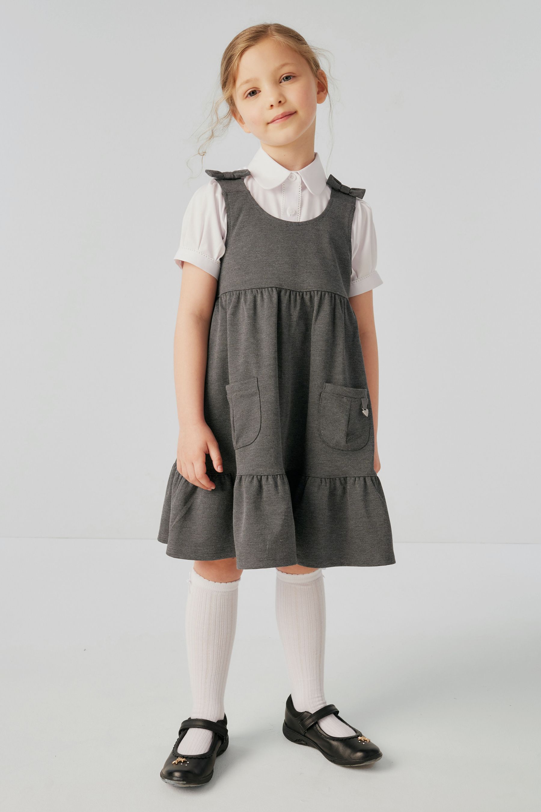 Buy Clarks Grey School Bow Ponte Pinafore Dress from Next Luxembourg